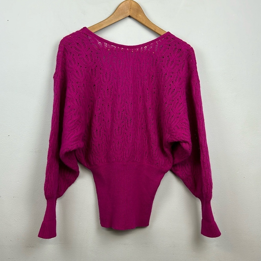 Pink Fuchsia Wool Rabbit Fur Open Back Pointelle … - image 6